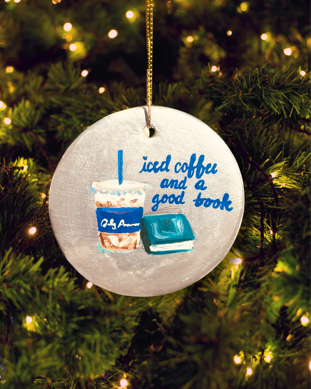 Daily Provisions Iced Coffee & a Good Book, Hand Painted Christmas Ornament