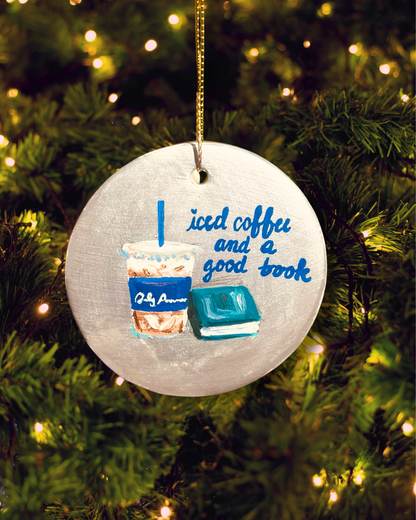 Daily Provisions Iced Coffee & a Good Book, Hand Painted Christmas Ornament