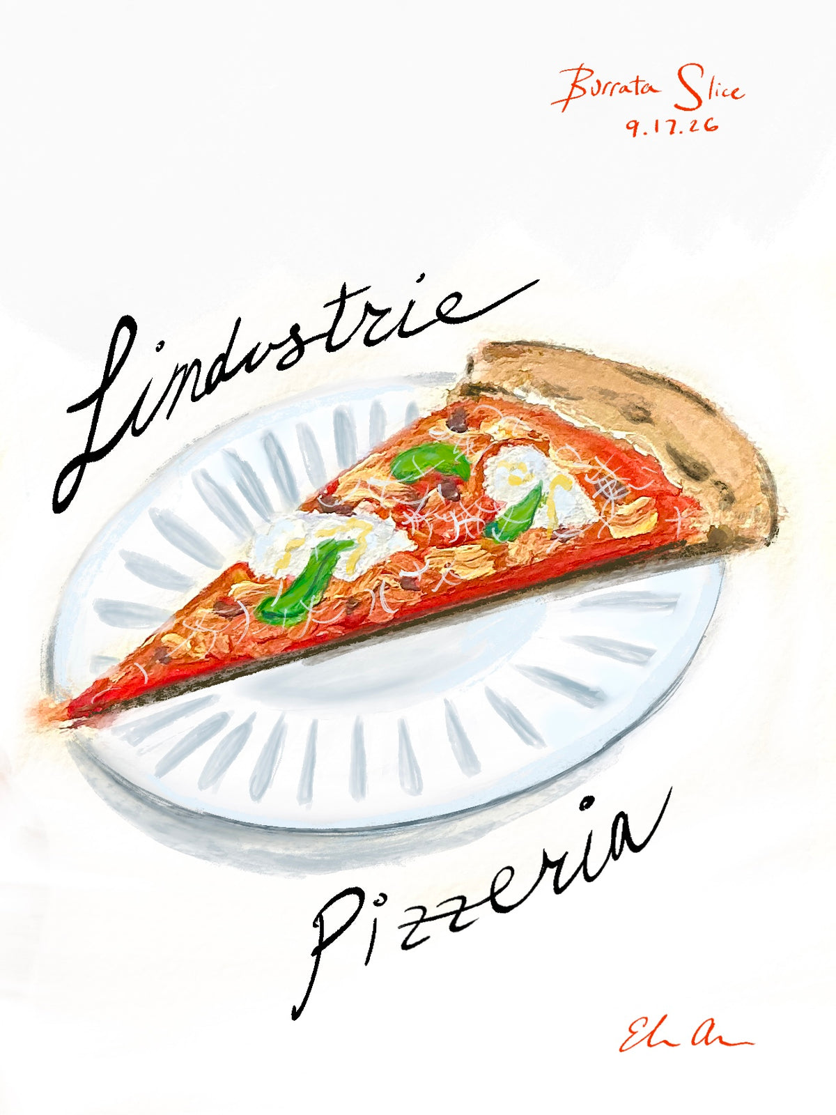 L'industrie Pizzeria Burrata Slice, NYC Original 5x7 Painting
